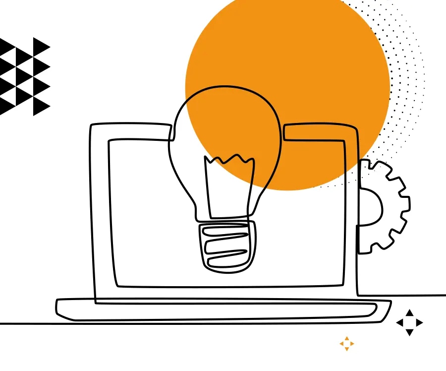 actualité technique dessin d'un ordinateur avec une ampoule et des rouage pour une actualité d'ordre technique